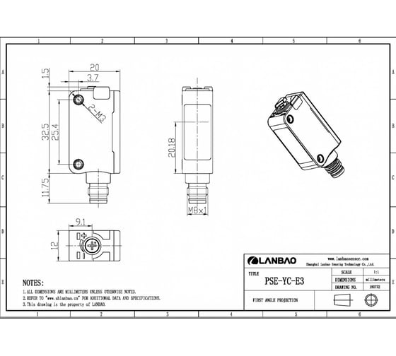 Оптический  бесконтактный выключатель Lanbao PSE-YC35DPBR-E3  07-00035356