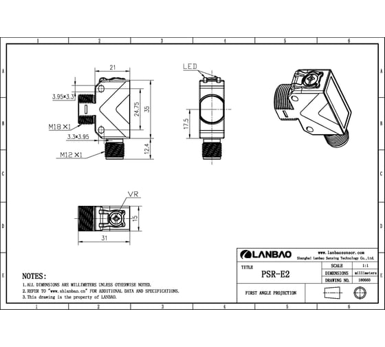 Оптический  бесконтактный выключатель Lanbao PSR-BC30DNBR-E2 07-00036648
