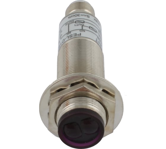 Диффузионный фотодатчик INNOCONT М18x1, зона срабатывания до 30 см, -10 +60 С, 12…24 VDC, IP67, выход: PNP NO + NC, макс. ток 200 мА, время реакции 3 мс, разъем М12 PESL-D18-POC30D (connecto