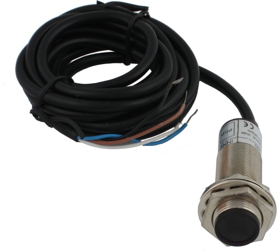 Диффузионный фотодатчик INNOCONT М18x1, зона срабатывания до 50 см, -10 +60 С, 12…24 VDC, IP67, выход: PNP NO + NC, макс. ток 200 мА, время реакции 3 мс, кабель 2 м PES-D18-POC50D (cable)