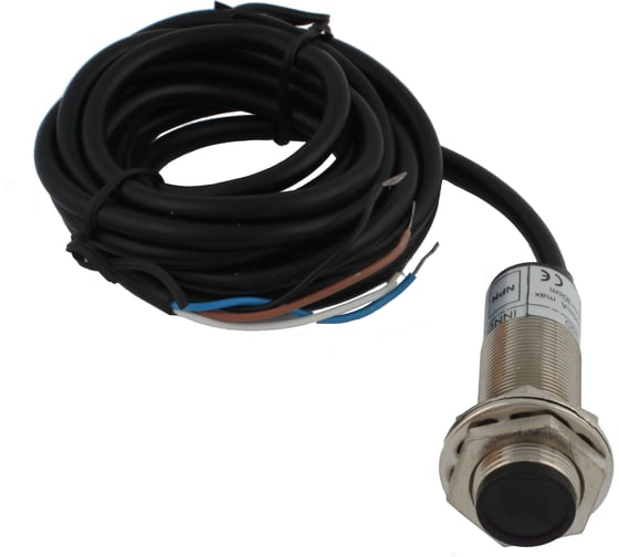 Диффузионный фотодатчик INNOCONT М18x1, зона срабатывания до 30 см, -10 +60 С, 12…24 VDC, IP67, выход: NPN NO + NC, макс. ток 200 мА, время реакции 3 мс, кабель 2 м PES-D18-NOC30D (cable)