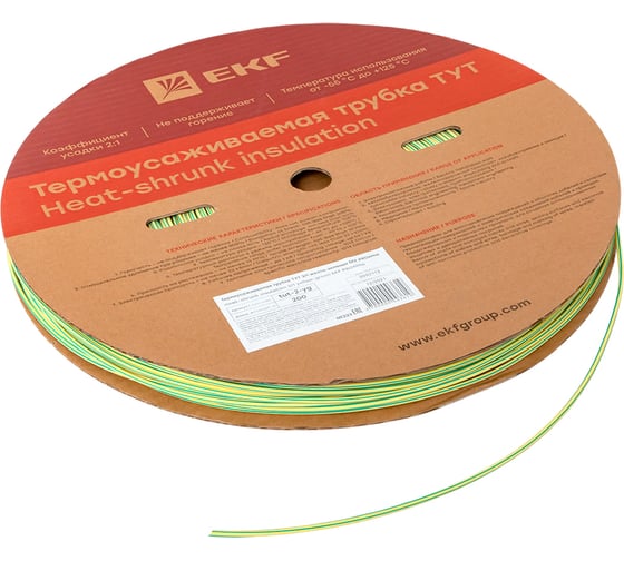 Термоусаживаемая трубка EKF ТУТ нг 2/1, желто-зеленая, рулон PROxima tut-2-yg