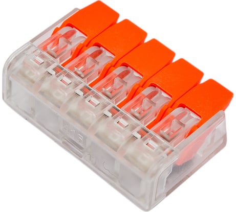 Строительно-монтажная клемма Volsten V02-9w-221-415 (СМК, 5 проводов до 4 мм, 32А, 450 В, 10 шт. оранж.) 15236