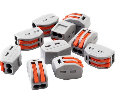 Строительно-монтажная клемма Volsten V02-9w-222-412 (СМК, 2 провода до 4 мм, 32А, 450 В, 10 шт., серый.) 15218