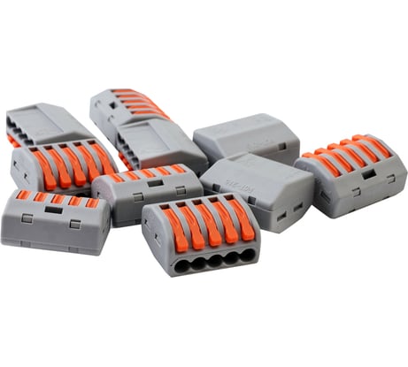 Строительно-монтажная клемма Volsten V02-9w-222-415 (СМК, 5 проводов до 4 мм, 32А, 450 В, 10 шт., серый.) 15221