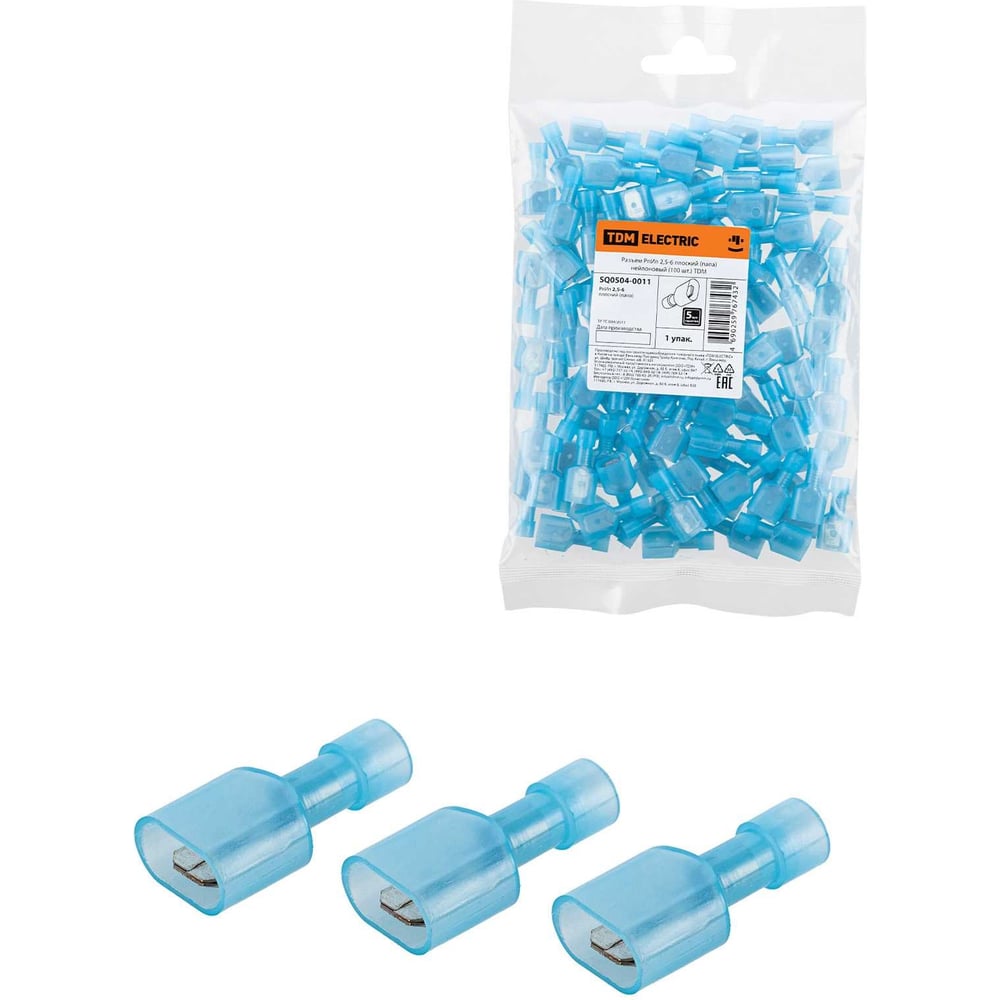 Разъем TDM РпИп 2,5-6 плоский папа, нейлоновый, 100 шт. TDM SQ0504-0011 ...