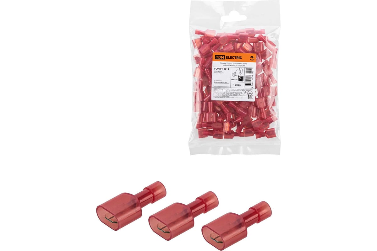 Разъем TDM РпИп 1,5-6 плоский папа, нейлоновый, 100 шт. SQ0504-0010 ...