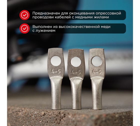 Медный луженый наконечник REXANT ТМЛ 4–5–3 (4мм2 - d 5мм) ГОСТ 7386-80, 10 шт. 07-5303