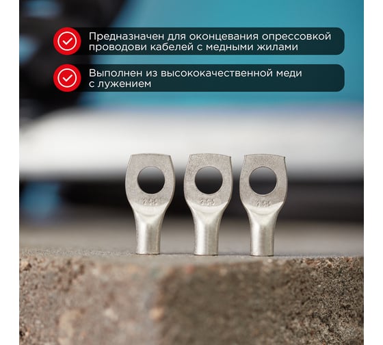 Медный луженый наконечник REXANT ТМЛ 25–8–8 (25мм2 - d 8мм) ГОСТ 7386-80, 5 шт. 07-5314