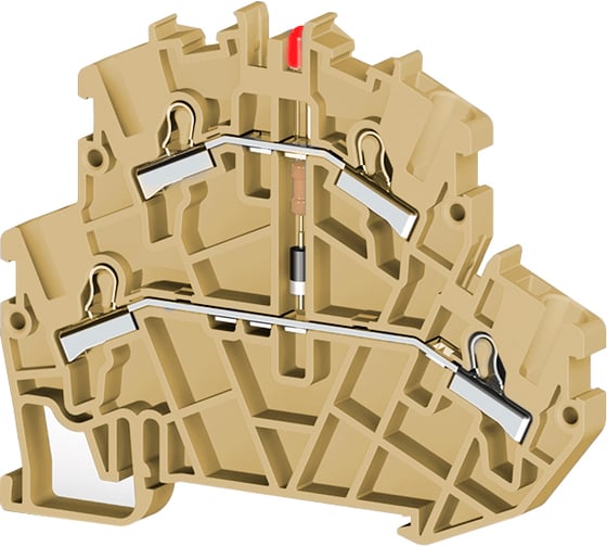 Быстрозажимной пружинный клеммник Klemsan Push in, 2-х ярусный, 2,5мм.кв., с индикацией 220VAC, бежевый; PYK2,5-2FLD 220VAC 40 шт. 0.0.0.3.307350 1
