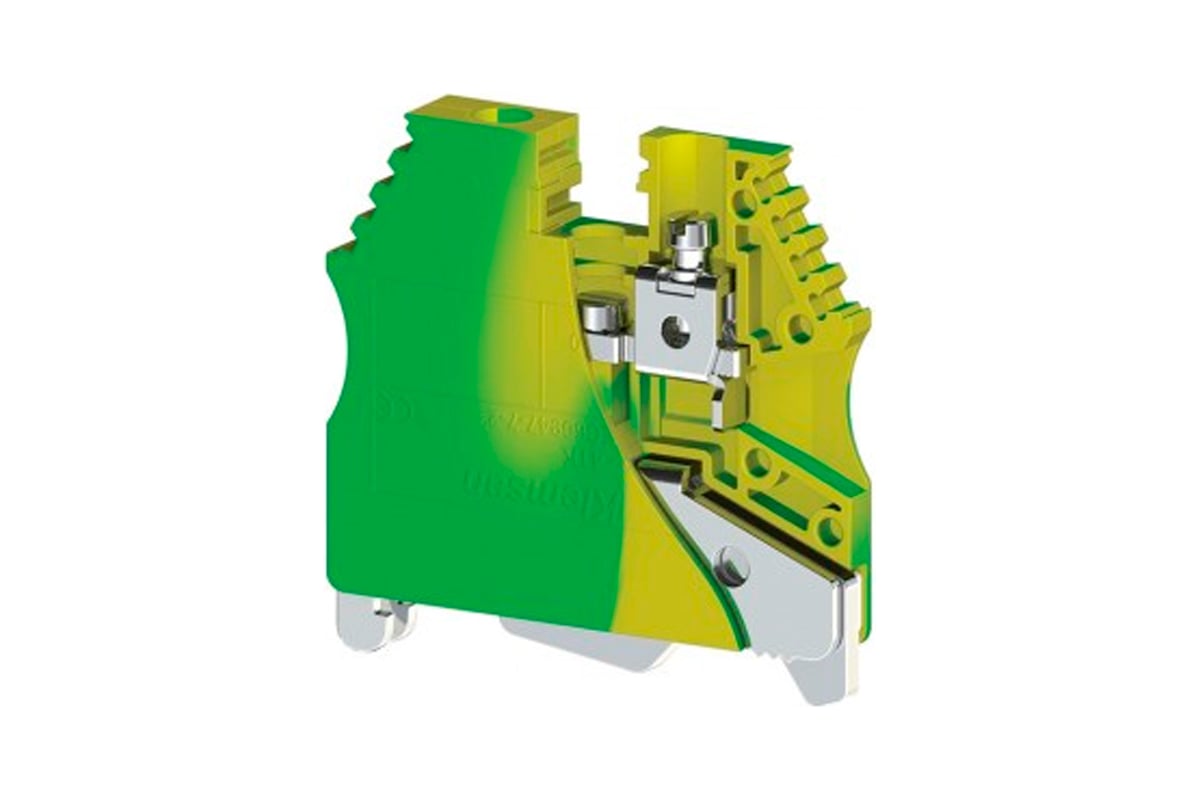 Клеммник на DIN-рейку Klemsan 2,5 - 4 мм.кв., земля; AVK 2,5-4TK 50 шт.  0.0.0.3.334450