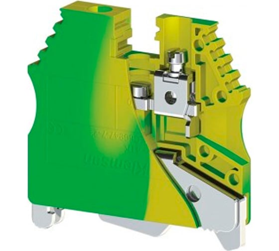 Клеммник на DIN-рейку Klemsan 2,5 - 4 мм.кв., земля; AVK 2,5-4TK 50 шт. 0.0.0.3.334450 1