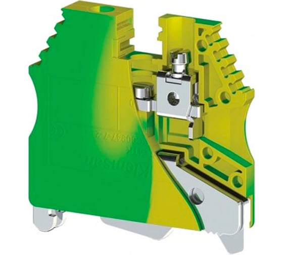 Клеммник на DIN-рейку Klemsan 4 мм.кв., земля; AVK2,5/4T 50 шт. 0.0.0.3.334120