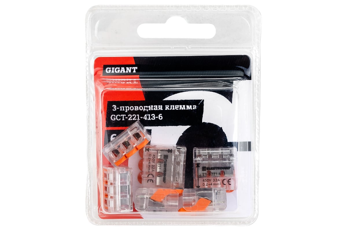 Трехпроводная клемма Gigant 6 шт/уп 0,08-2,5(4)мм² GCT-221-413-6 ...