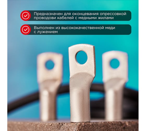 Медный луженый наконечник REXANT ТМЛ 95–12–15 (95мм2 - d12мм) ГОСТ 7386-80, 25 шт. 07-5328-3
