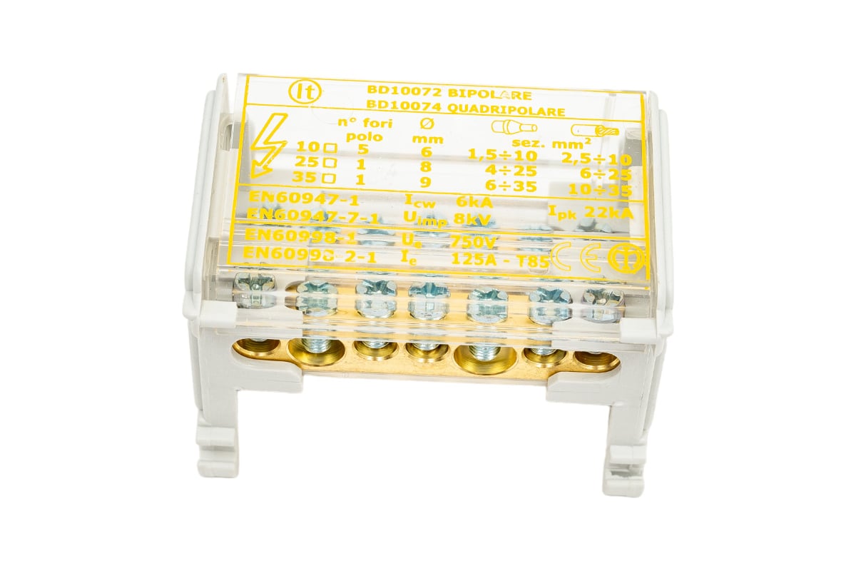 Распределительный блок DKC на DIN-рейку 2р, 100А, 5x6мм, 2x7,5мм ...