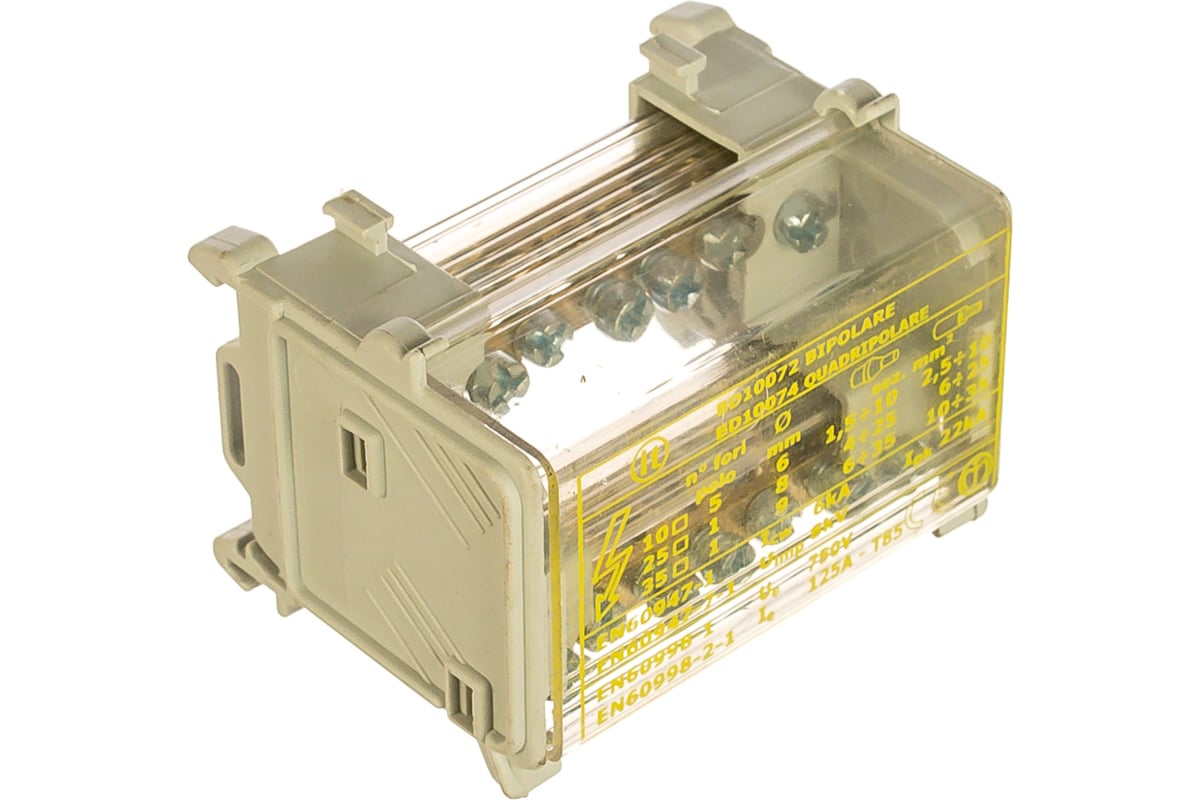 Распределительный блок DKC на DIN-рейку 2р, 100А, 5x6мм, 2x7,5мм ...