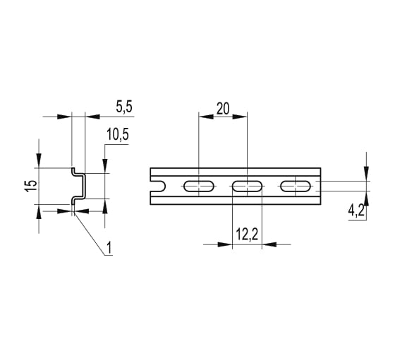 DIN-рейка DKC 2м OMEGA 2F 15.5x5.5 c отв. 02130DIY