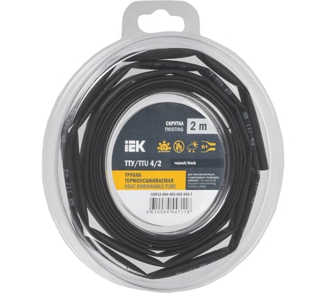 Термоусадочная трубка IEK ТТУ нг-ls 4/2 черная (2м/упак) UDR12-004-002-002-K02-T