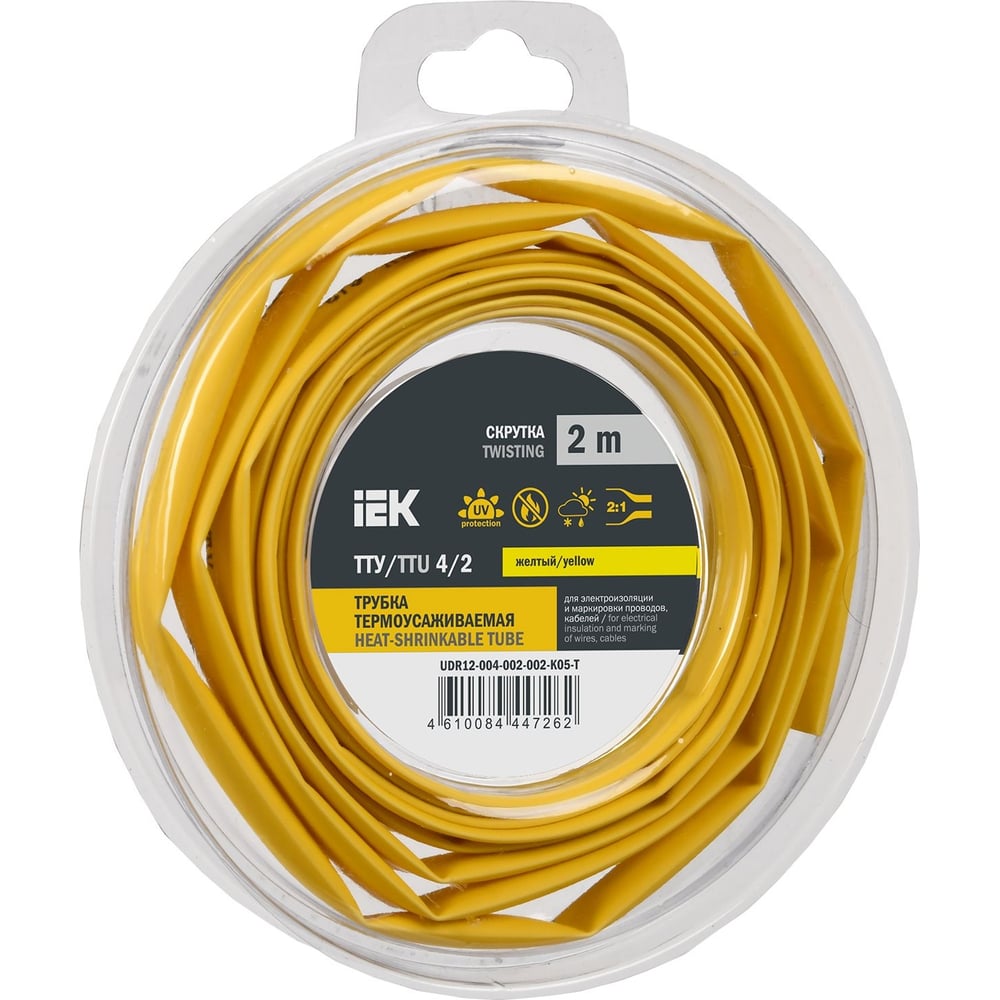 Термоусадочная трубка IEK ТТУ нг-ls 4/2 желтая (2м/упак) UDR12-004-002 ...