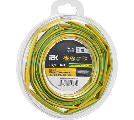 Термоусадочная трубка IEK ТТУ нг-ls 6/3 желто-зеленый (2м/упак) UDR12-006-003-002-K52-T