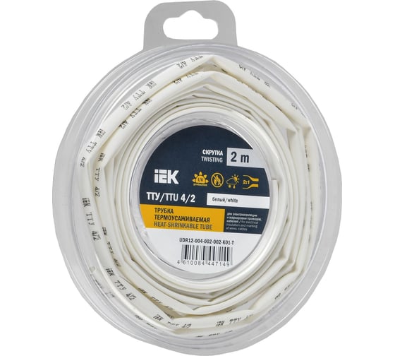 Термоусадочная трубка IEK ТТУ нг-ls 4/2 белая (2м/упак) UDR12-004-002-002-K01-T