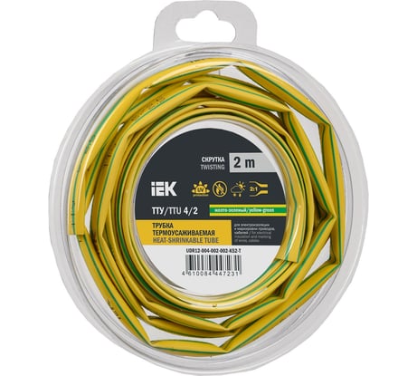 Термоусадочная трубка IEK ТТУ нг-ls 4/2 желто-зеленая (2м/упак) UDR12-004-002-002-K52-T