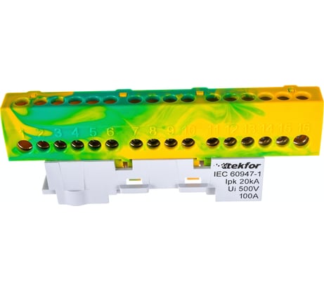 Шина Tekfor нулевая изолированная KSN-6-6x9-16 PE 06-07-006