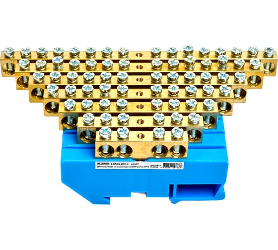 Шина STEKKER "n" на изоляторе 8x12 на din-рейку 4 вывода, синий, ld555-812-4, 49537