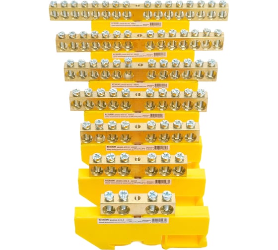 Шина STEKKER "n" на изоляторе 8x12 на din-рейку 4 вывода, желтый, ld555-812-4, 49551