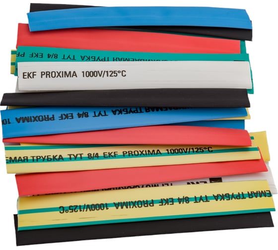 Термоусаживаемая трубка EKF ТУТ 8/4 PROxima набор: 7 цветов по 3шт., 100мм tut-n-8
