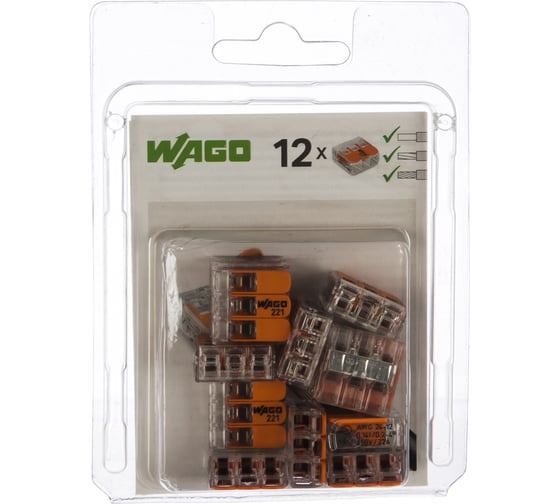 Клеммы WAGO 221-413/996-012, 3Х4,0мм2, блистер, 12шт 76087
