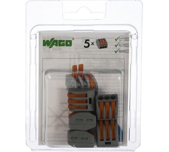 Клеммы КВТ WAGO 222-413/996-005, 3Х2,5мм2, блистер 5шт 76083