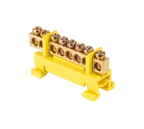 Шина EKF 0 PE, 6х9мм, 8 отверстий, латунь, желтый изолятор, тип Стойка, на DIN-рейку 20 шт PROxima SQ sn0-63-8-sy