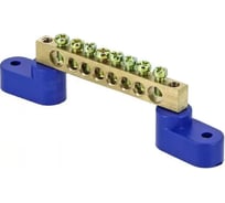Нулевая шина EKF PROxima, N, 8х12мм, 8 отверстий, латунь, 2 синих угловых изолятора, 10 шт sn0-125-08-2