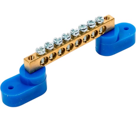 Нулевая шина EKF PROxima N, 6х9мм, 8 отверстий, латунь, 2 синих угловых изолятора sn0-63-08-2-r