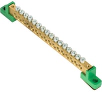 Нулевая шина EKF PROxima PE, 8x12мм, 14 отверстий, латунь, 2 зелёных угловых изолятора sn0-125-14-2-pe