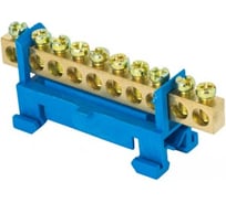 Нулевая шина EKF N, 6х9мм, 10 отверстий, латунь, синий изолятор, тип Стойка, на DIN-рейку, коробка (20 шт) PROxima sn0-63-10-sb