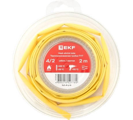 Термоусаживаемая трубка EKF ТУТ нг 4/2 желтая ролик 2 м tut-4-y-b