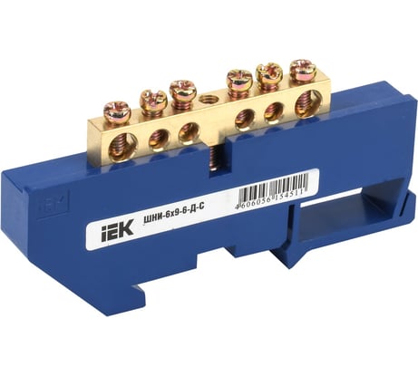 Нулевая шина на DIN-изоляторе IEK 6x9, 6групп в сборе YNN10-69-6D-K07