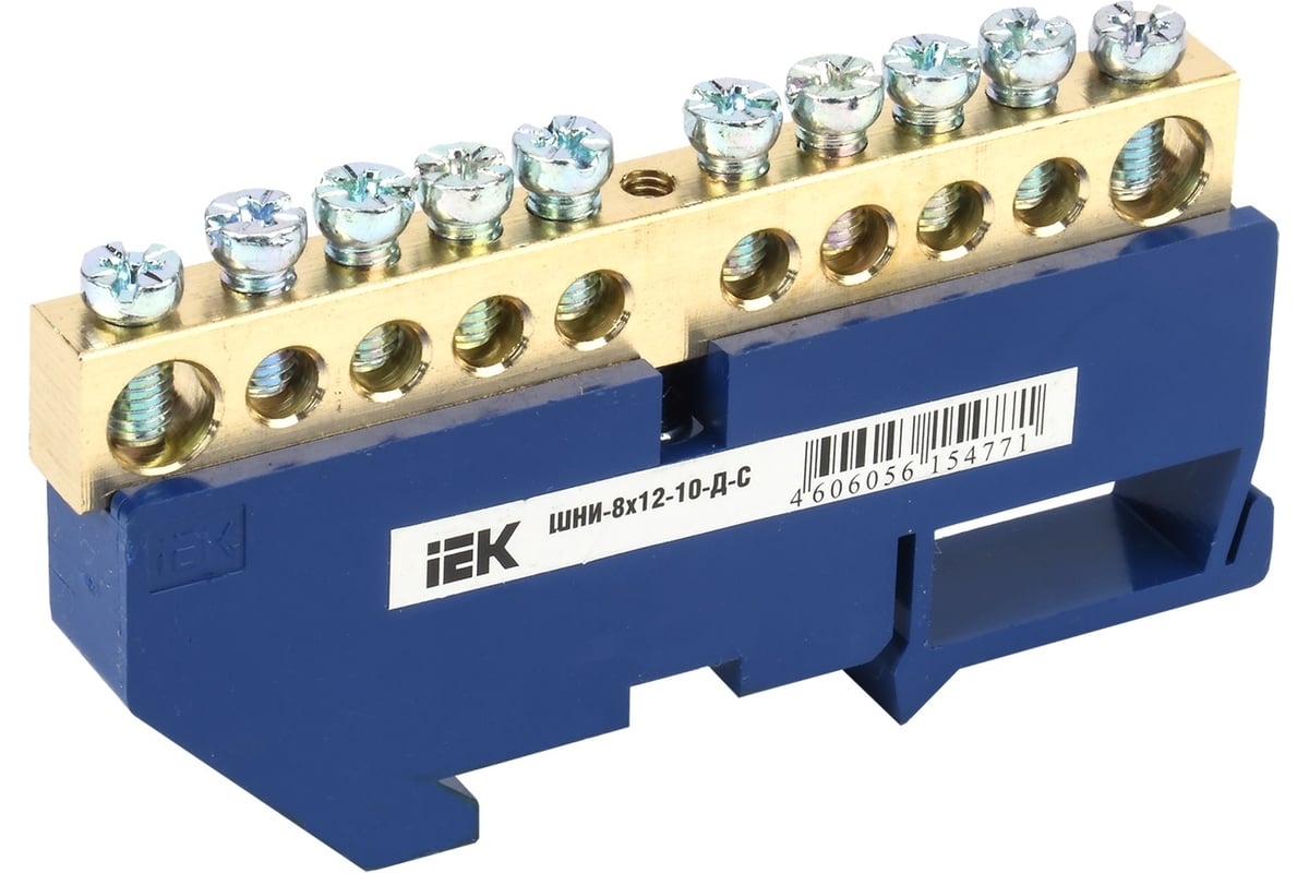 Нулевая шина на DIN-изоляторе IEK 8x12, 10групп YNN10-812-10D-K07 ...