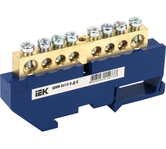 Нулевая шина на DIN-изоляторе IEK 8x12, 8групп YNN10-812-8D-K07 1