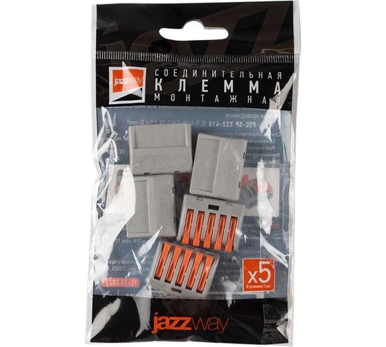 Клемма монтажная рычажного соединения Jazzway PTC-5P 222-415 BL/5 450В 32А 0.08-2.5(4.0)кв.мм (упаковка 5шт) 5050761