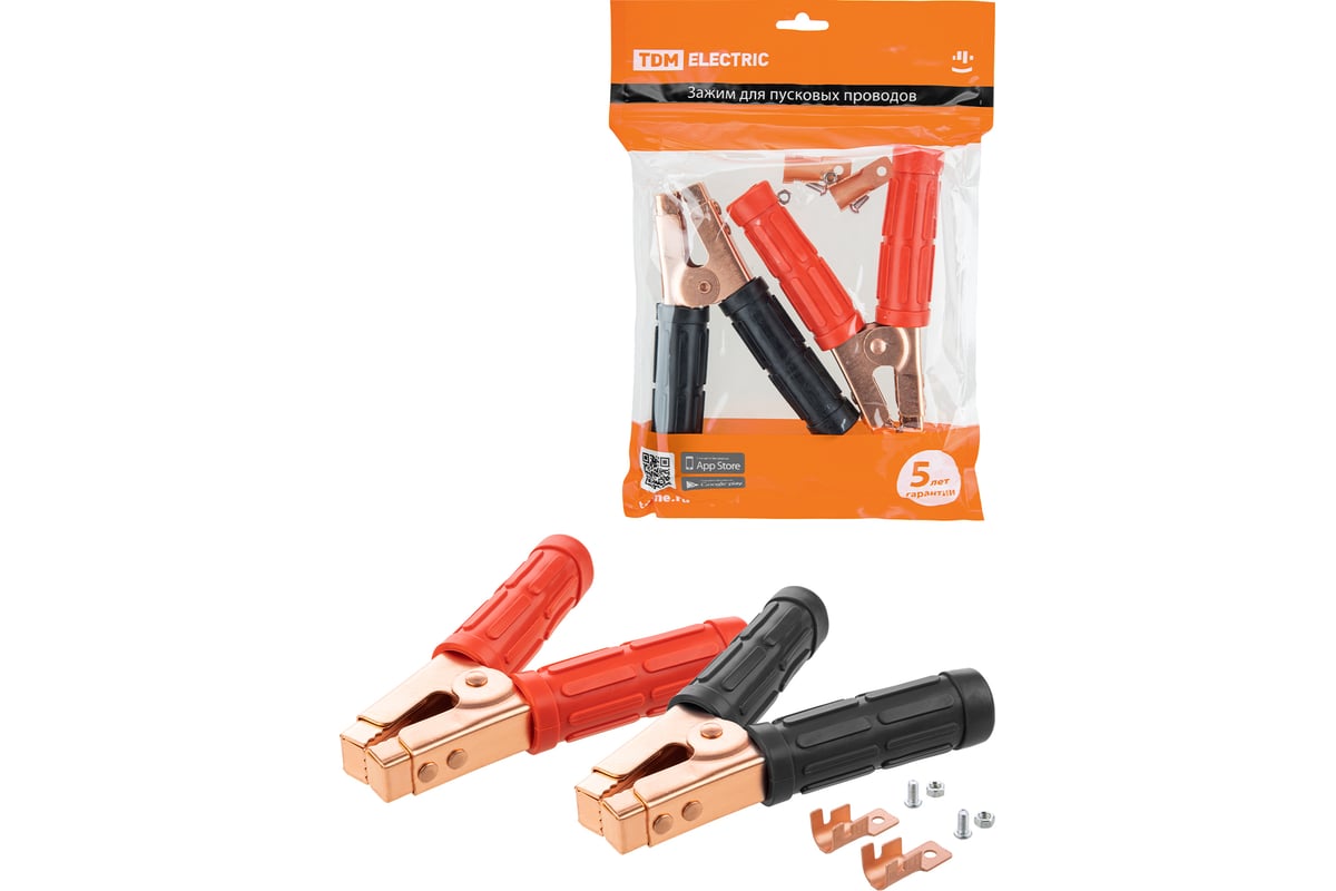 Зажим "крокодил" для пусковых проводов TDM 700 А (1 красный + 1 черный ...