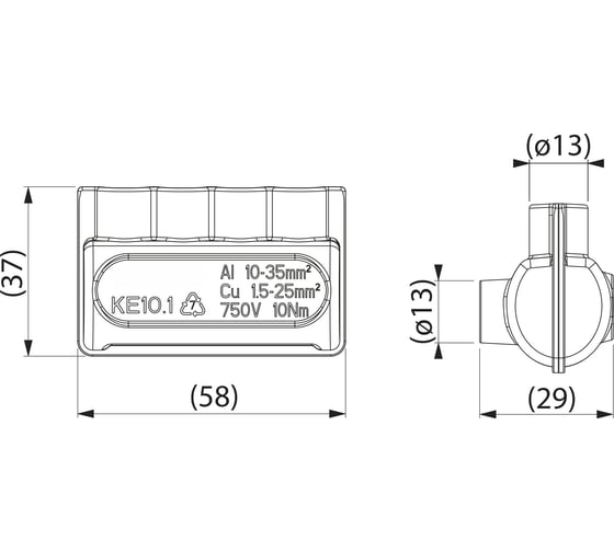 Клеммник ЭНЕРВИК ENSTO Al 4x10-35 мм² / Cu 1.5-25 мм² (упаковка 50 шт) KE10.1