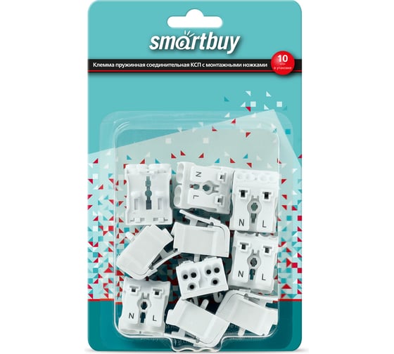 Клемма пружинная соединительная Smartbuy КСП2-L+N, 16A, с монтажными ножками 10 шт. SBE-sc-2-rp