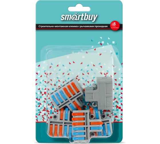 Строительно-монтажная проходная клемма Smartbuy с рычажками, 2-6 полюсов, 5 шт. SBE-cwcc-2-6-rp