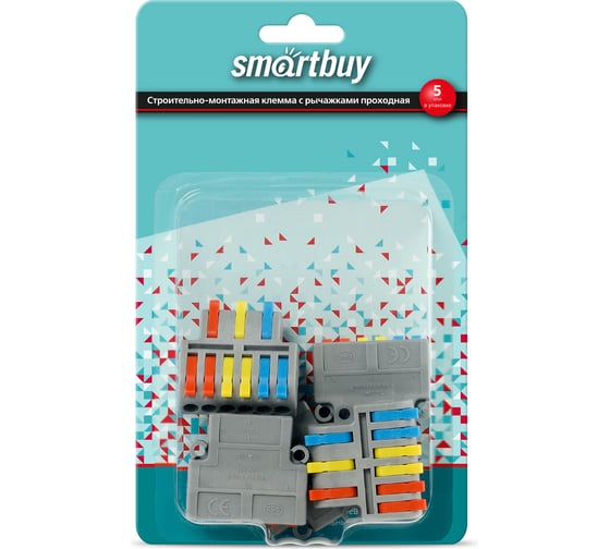 Строительно-монтажная проходная клемма Smartbuy с рычажками, 3-6 полюсов, 5 шт. SBE-cwcc-3-6-rp 1