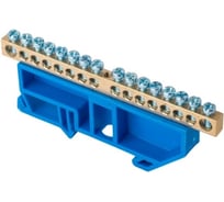Шина EKF PROxima "0" N, 16 отверстий, латунь, синий изолятор, на DIN-рейку 20 шт sn0-63-16-d