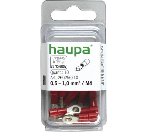 Кабельный наконечник с кольцом HAUPA НКИ 0,5-1 M4, ПВХ упак. 10 шт. 260256/10